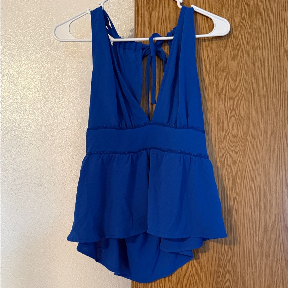Blue open back top